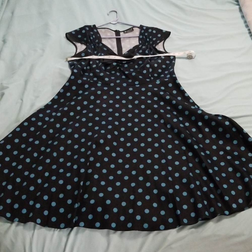 Black w/ blue polka dots dress
